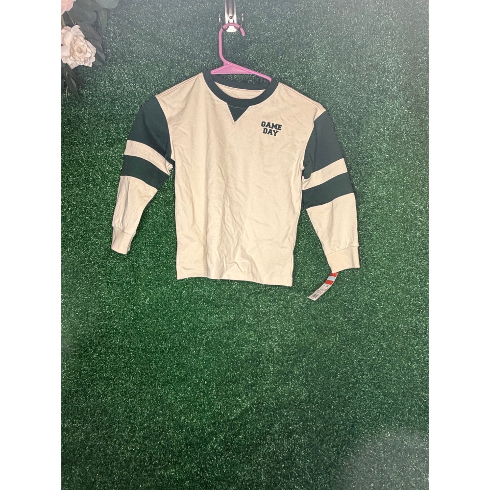 NWT Cat & Jack Game Day Varsity Long Sleeve Shirt Boys 5T Green Beige